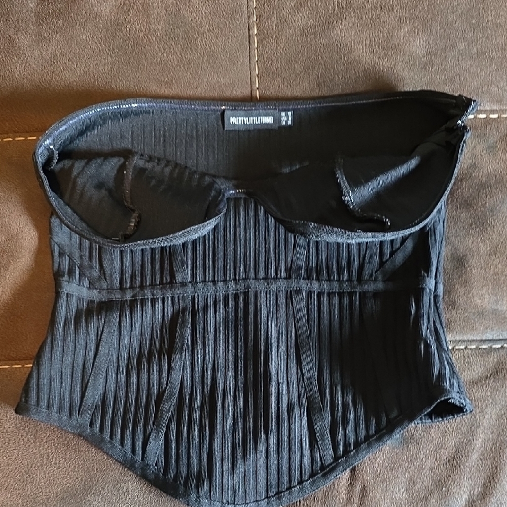 PrettyLittleThing Black Ribbed Bustier